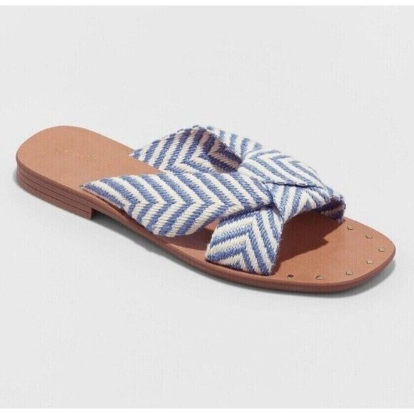 Universal Thread, Women's Louise Chevron Print Knotted Slide Sandals, Blue, 9 - Picture 1 of 4